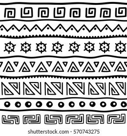 Seamless pattern in ethnic style. Ornamental element African theme. Set of vintage decorative tribal border. Traditional Maori decoration background with national elements form.