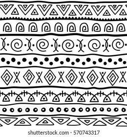 Seamless pattern in ethnic style. Ornamental element African theme. Set of vintage decorative tribal border. Traditional Maori decoration background with national elements form.