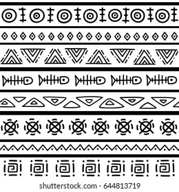 Seamless pattern in ethnic style. Ornamental element African theme. Set of vintage decorative tribal border. Traditional Maori decoration background with national elements form.