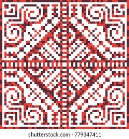 Seamless pattern in ethnic style. Pixel art.