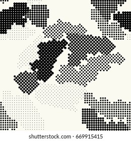 Seamless pattern ethnic style. Stylized animal skin imitation. Halftone textile print. Tribal fashion background. Black and white design