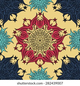 Seamless pattern ethnic style. Vintage decorative texture. Indian, arabic motive.