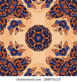 Seamless pattern ethnic style. Vintage decorative texture. Indian, arabic motive.