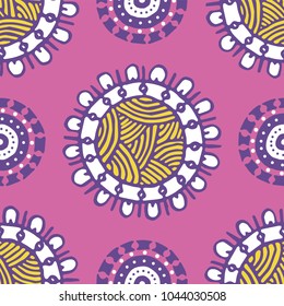 Seamless pattern with ethnic sun, mandala. Turkish, Indian, Persian, African. Vector illustration