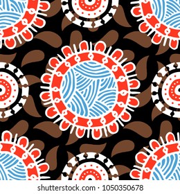 Seamless pattern with ethnic sun, mandala. Turkish, Indian, Persian, African. Vector illustration