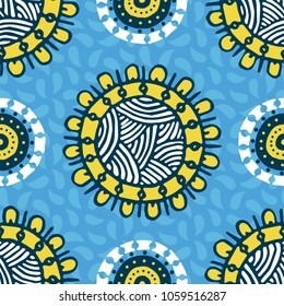 Seamless pattern with ethnic sun, mandala. Turkish, Indian, Persian, African. Vector illustration