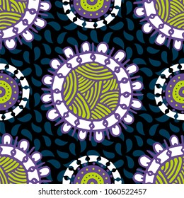 Seamless pattern with ethnic sun, mandala. Turkish, Indian, Persian, African. Vector illustration