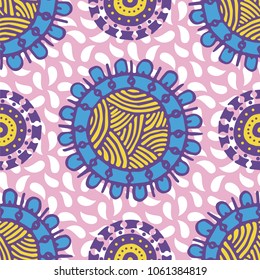 Seamless pattern with ethnic sun, mandala. Turkish, Indian, Persian, African. Vector illustration
