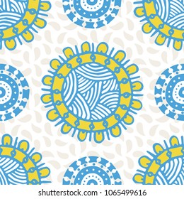 Seamless pattern with ethnic sun, mandala. Turkish, Indian, Persian, African. Vector illustration