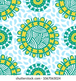 Seamless pattern with ethnic sun, mandala. Turkish, Indian, Persian, African. Vector illustration
