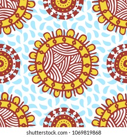Seamless pattern with ethnic sun, mandala. Turkish, Indian, Persian, African. Vector illustration