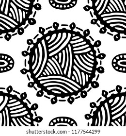 Seamless pattern with ethnic sun, mandala. Turkish, Indian, Persian, African. Vector illustration