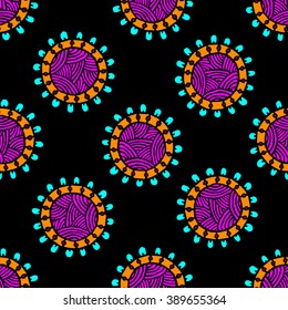Seamless pattern with ethnic sun, mandala. Turkish, Indian, Persian. Vector illustration