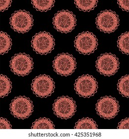 Seamless pattern with ethnic sun, mandala. Turkish, Indian, Persian. Vector illustration