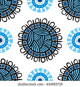 Seamless pattern with ethnic sun, mandala. Turkish, Indian, Persian. Vector illustration