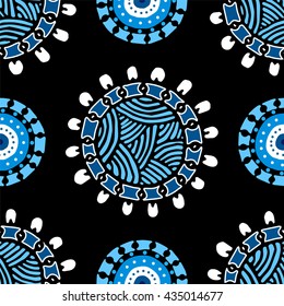 Seamless pattern with ethnic sun, mandala. Turkish, Indian, Persian. Vector illustration