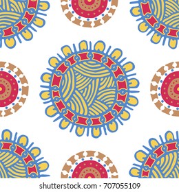 Seamless pattern with ethnic sun, mandala. Turkish, Indian, Persian, African. Vector illustration