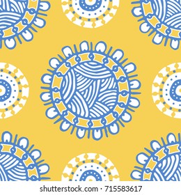 Seamless pattern with ethnic sun, mandala. Turkish, Indian, Persian, African. Vector illustration