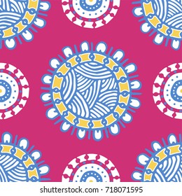 Seamless pattern with ethnic sun, mandala. Turkish, Indian, Persian, African. Vector illustration
