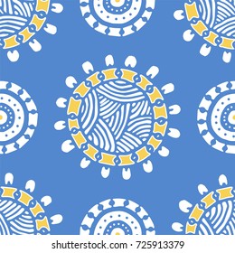 Seamless pattern with ethnic sun, mandala. Turkish, Indian, Persian, African. Vector illustration