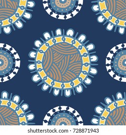 Seamless pattern with ethnic sun, mandala. Turkish, Indian, Persian, African. Vector illustration