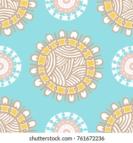 Seamless pattern with ethnic sun, mandala. Turkish, Indian, Persian, African. Vector illustration