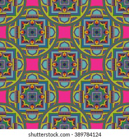 Seamless pattern with ethnic Tibet mandalas and elements. Vector illustration.