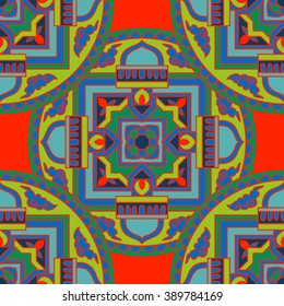 Seamless pattern with ethnic Tibet mandalas and elements. Vector illustration.