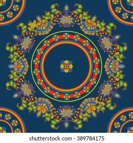 Seamless pattern with ethnic Tibet mandalas and elements. Vector illustration.