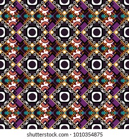 Seamless pattern in ethnic traditional style. Abstract vintage pattern with decorative tiles pattern. Vector oriental style in white, brown and black colors.
