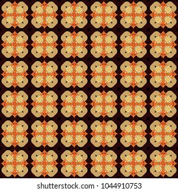 Seamless pattern in ethnic traditional style. Abstract vintage pattern with decorative tiles pattern. Vector oriental style in beige, brown and orange colors.