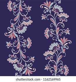 Seamless pattern in ethnic traditional style. Abstract vintage pattern with decorative flowers, leaves and Paisley pattern in Oriental style.