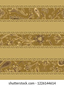 Seamless pattern in ethnic traditional style. Abstract vintage pattern with decorative flowers, leaves and Paisley pattern in Oriental style.