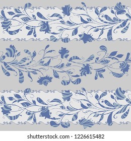 Seamless pattern in ethnic traditional style. Abstract vintage pattern with decorative flowers, leaves and Paisley pattern in Oriental style.
