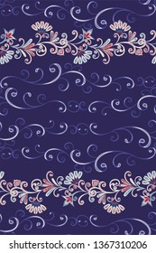 Seamless pattern in ethnic traditional style. Abstract vintage pattern with decorative flowers, leaves and Paisley pattern in Oriental style.