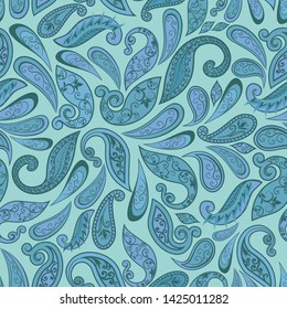 Seamless pattern in ethnic traditional style. Abstract vintage pattern with decorative flowers, leaves and Paisley pattern in Oriental style.
