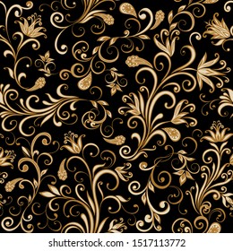 Seamless pattern in ethnic traditional style. Abstract vintage pattern with decorative flowers, leaves and Paisley pattern in Oriental style.