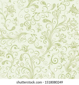 Seamless pattern in ethnic traditional style. Abstract vintage pattern with decorative flowers, leaves and Paisley pattern in Oriental style.