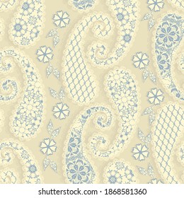 Nahtloses Muster im traditionellen ethnischen Stil. Abstraktes Vintage-Muster mit dekorativen Blumen, Blättern und Paisley-Muster im orientalischen Stil.