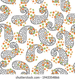 Seamless pattern in ethnic traditional style. Abstract vintage pattern with dot pattern, Paisley pattern in Oriental style 