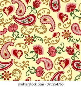 Seamless pattern in ethnic traditional style. The pattern of mandalas and Paisley pattern in Indian style.