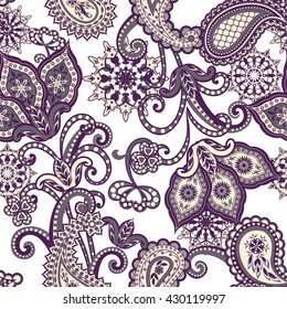 Seamless pattern in ethnic traditional style. The pattern of mandalas and Paisley pattern in Indian style.