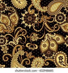 Seamless pattern in ethnic traditional style. The pattern of mandalas and Paisley pattern in Indian style.