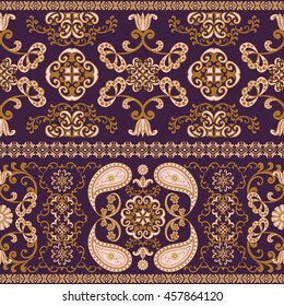 Seamless pattern in ethnic traditional style. The pattern of flowers and Paisley in Indian style.