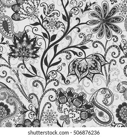 Seamless pattern in ethnic traditional style. The pattern of mandalas and Paisley pattern in Indian style.
