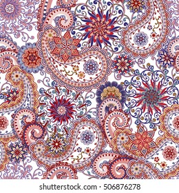 Seamless pattern in ethnic traditional style. The pattern of mandalas and Paisley pattern in Indian style.