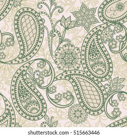 Seamless pattern in ethnic traditional style. The pattern of mandalas and Paisley pattern in Indian style.