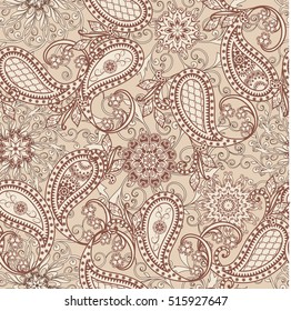 Seamless pattern in ethnic traditional style. The pattern of mandalas and Paisley pattern in Indian style.