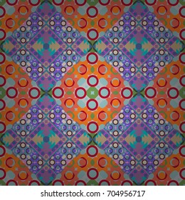 Seamless pattern in ethnic traditional style. Abstract vintage pattern with decorative tiles pattern. Vector oriental style in violet, blue and brown colors.
