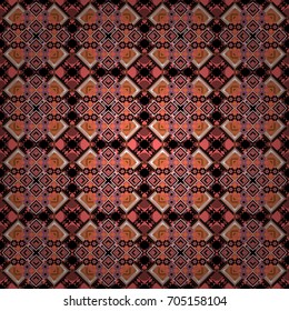 Seamless pattern in ethnic traditional style. Abstract vintage pattern with decorative tiles pattern. Vector oriental style in brown, red and pink colors.